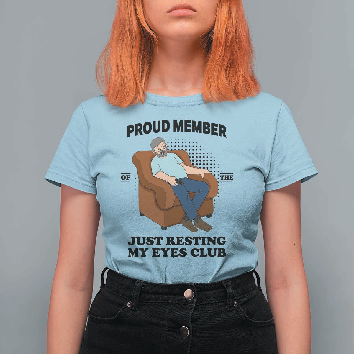 Funny Napping Dad Sleepy Grandpas and Fathers T Shirt For Women Proud Member Of The Just Resting My Eyes Club Armchair Cartoon Graphic