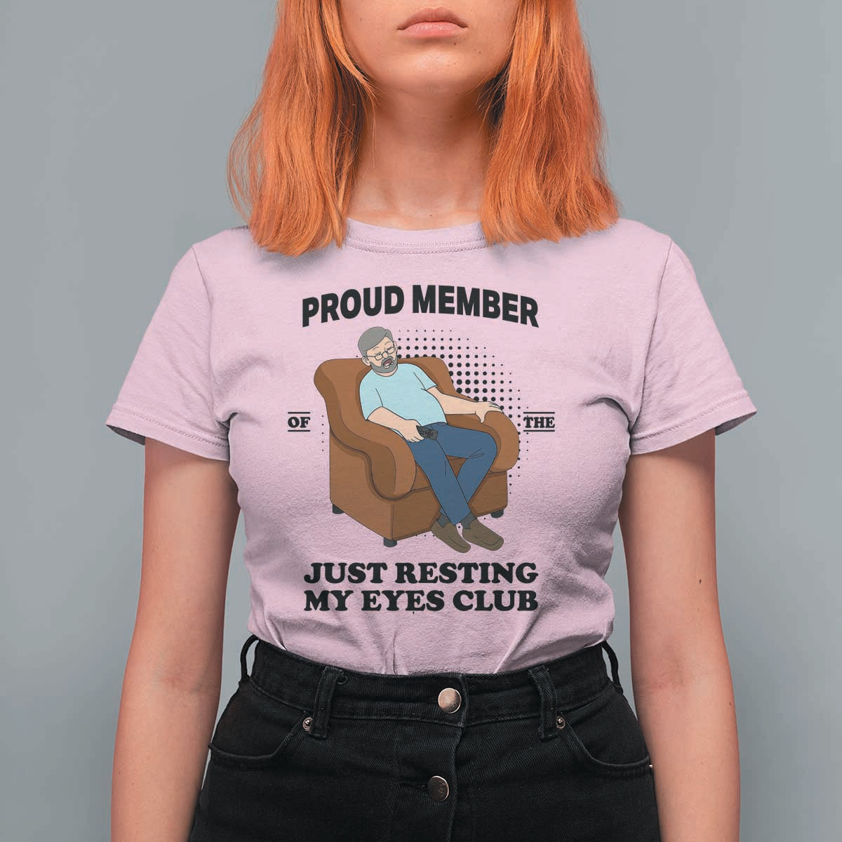 Funny Napping Dad Sleepy Grandpas and Fathers T Shirt For Women Proud Member Of The Just Resting My Eyes Club Armchair Cartoon Graphic