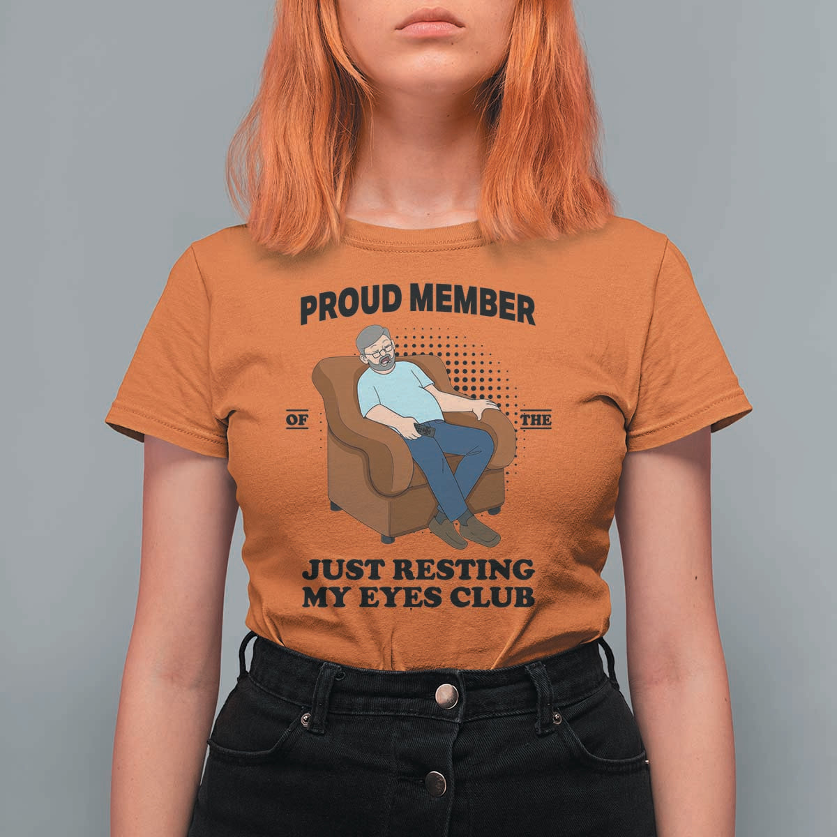 Funny Napping Dad Sleepy Grandpas and Fathers T Shirt For Women Proud Member Of The Just Resting My Eyes Club Armchair Cartoon Graphic