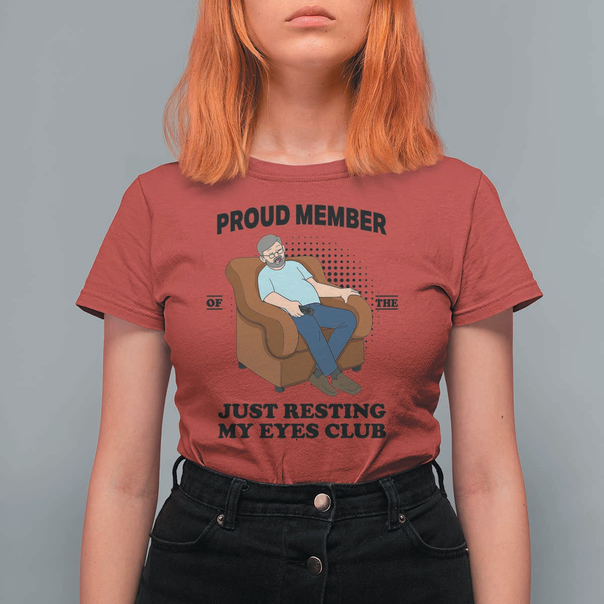 Funny Napping Dad Sleepy Grandpas and Fathers T Shirt For Women Proud Member Of The Just Resting My Eyes Club Armchair Cartoon Graphic