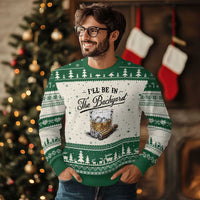 Whiskey Glass and Cigar I Will Be In The Backyard Ugly Christmas Sweater Vintage Bourbon Lover Relaxing Fathers Day Gift for Men