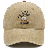 Whiskey Glass and Cigar I Will Be In The Backyard Washed Cotton Baseball Cap Vintage Bourbon Lover Relaxing Fathers Day Gift for Men