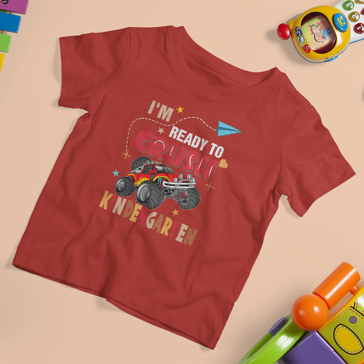 Crush Kindergarten T Shirt For Kid Monster Truck I'm Ready First Day Back To School Retro - Wonder Print Shop