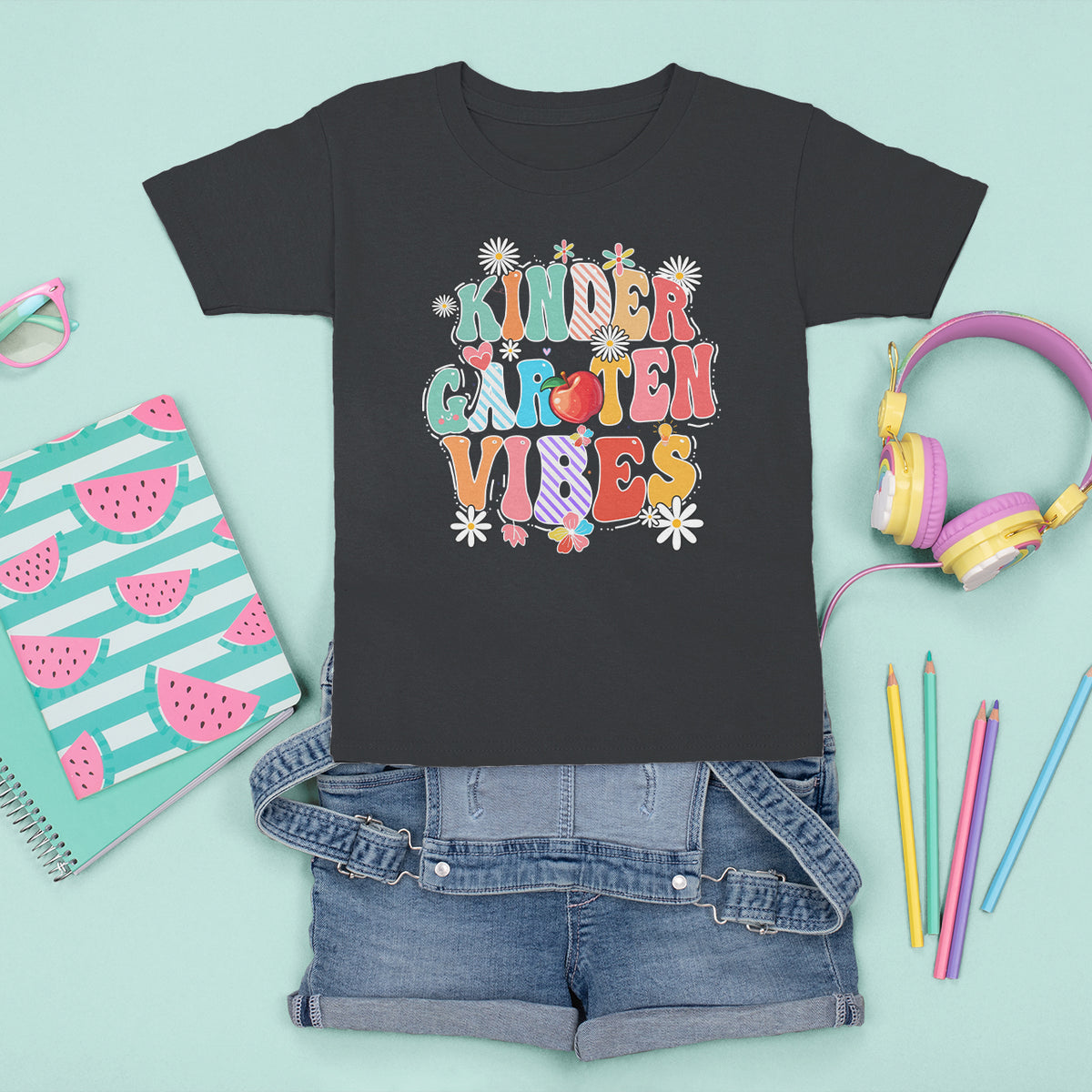 Kindergarten Vibes T Shirt For Kid 1st Day Of School Retro Groovy - Wonder Print Shop