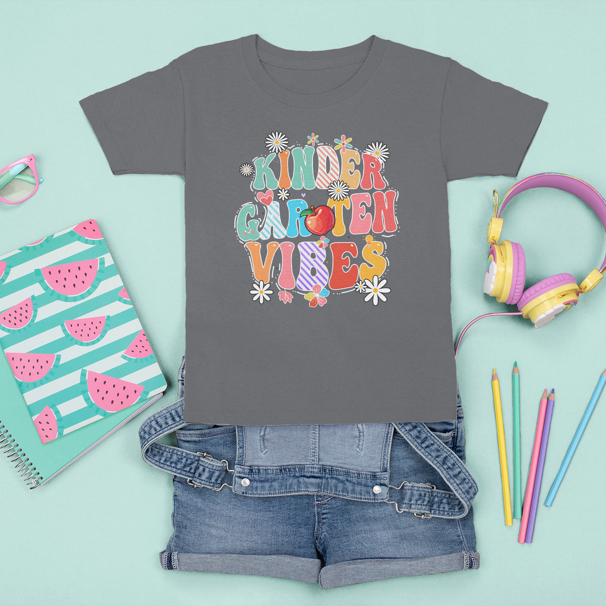 Kindergarten Vibes T Shirt For Kid 1st Day Of School Retro Groovy - Wonder Print Shop