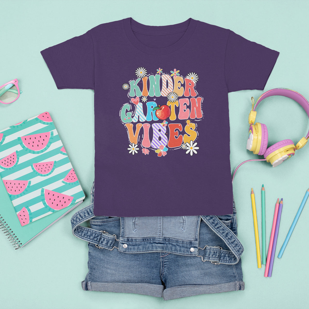 Kindergarten Vibes T Shirt For Kid 1st Day Of School Retro Groovy - Wonder Print Shop