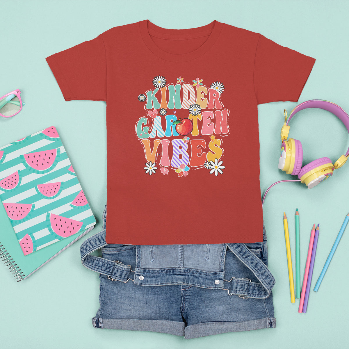 Kindergarten Vibes T Shirt For Kid 1st Day Of School Retro Groovy - Wonder Print Shop