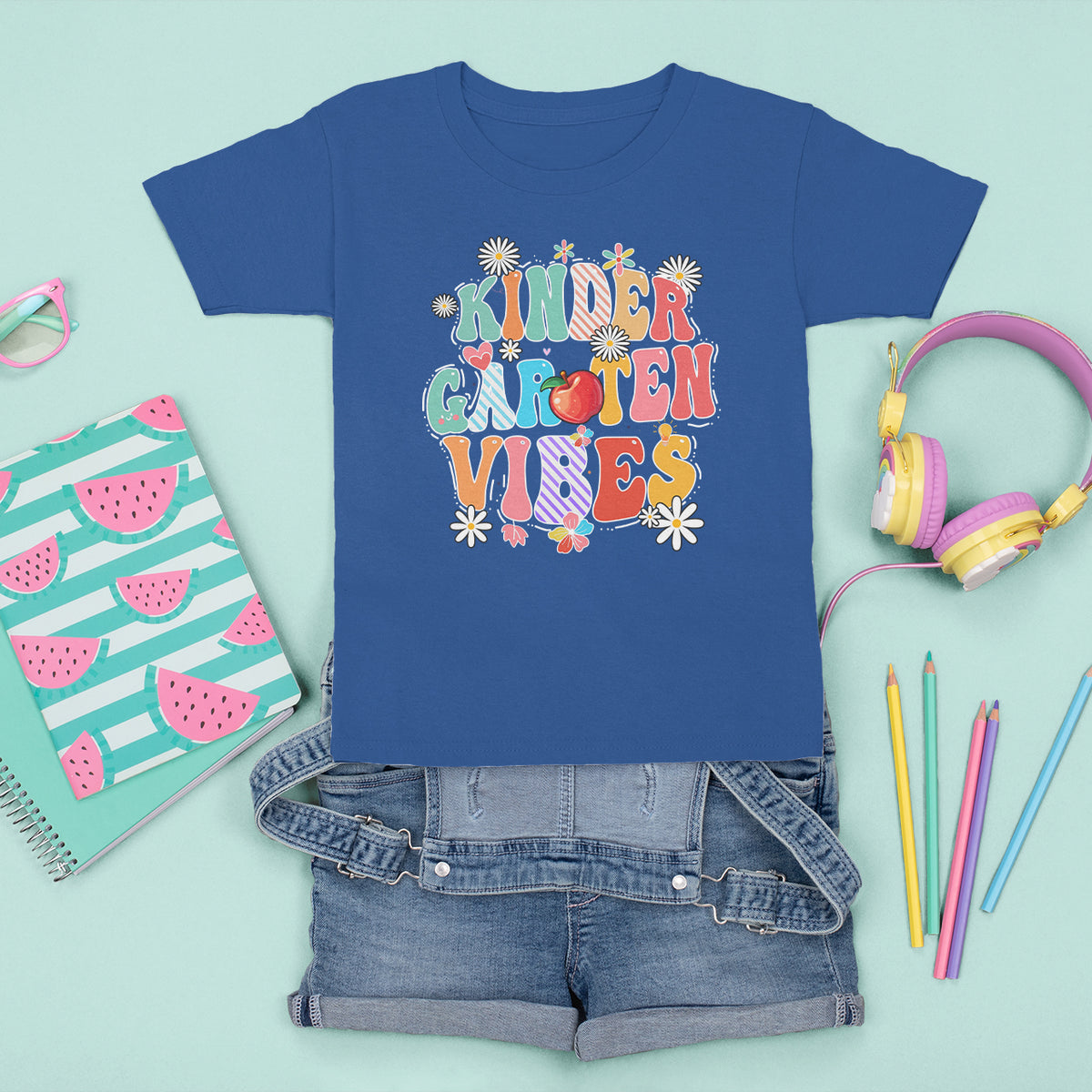 Kindergarten Vibes T Shirt For Kid 1st Day Of School Retro Groovy - Wonder Print Shop
