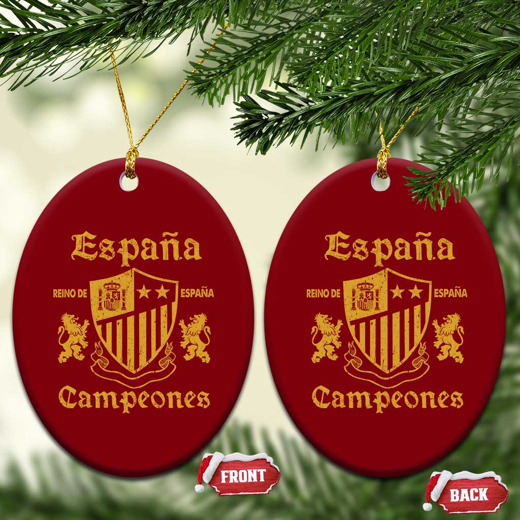 Reino De Espana Campeones Crest Graphic Ceramic Ornament Vintage Spain Champions 2 Stars Spanish Pride Sports Fan
