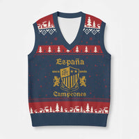Reino De Espana Campeones Crest Graphic V-Neck Knit Sweater Vest Vintage Spain Champions 2 Stars Spanish Pride Sports Fan