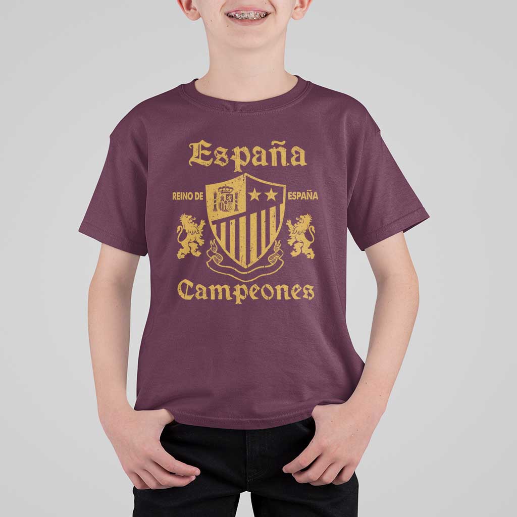 Reino De Espana Campeones Crest Graphic T Shirt For Kid Vintage Spain Champions 2 Stars Spanish Pride Sports Fan