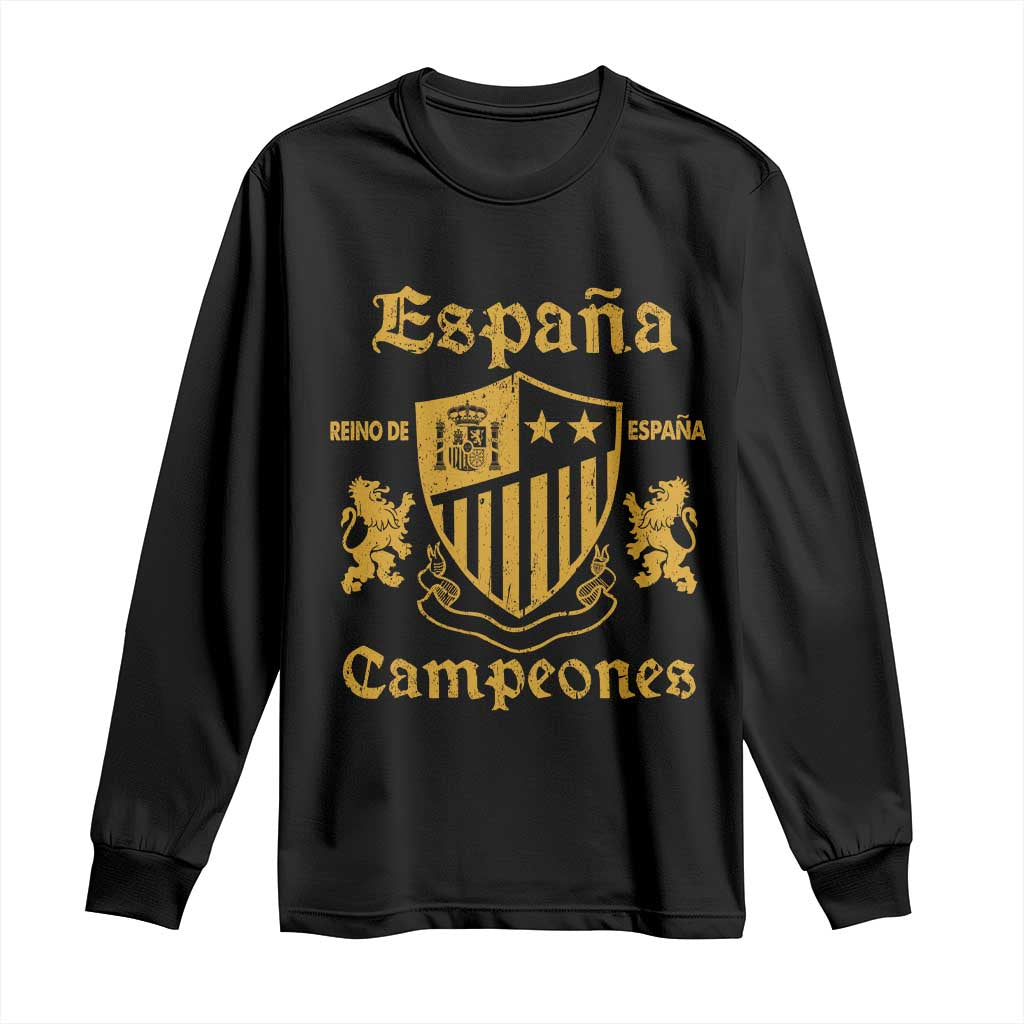 Reino De Espana Campeones Crest Graphic Long Sleeve Shirt Vintage Spain Champions 2 Stars Spanish Pride Sports Fan