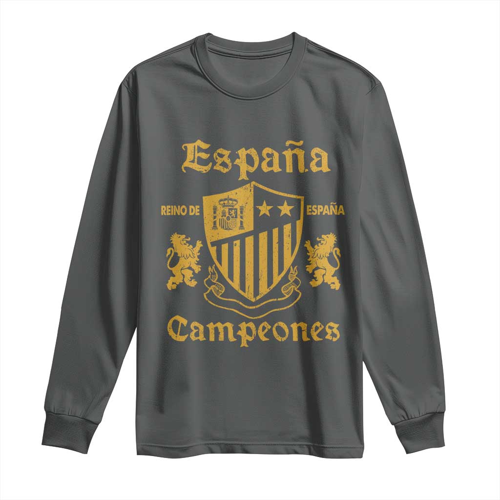 Reino De Espana Campeones Crest Graphic Long Sleeve Shirt Vintage Spain Champions 2 Stars Spanish Pride Sports Fan