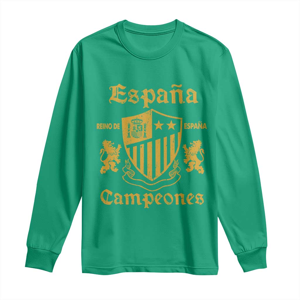 Reino De Espana Campeones Crest Graphic Long Sleeve Shirt Vintage Spain Champions 2 Stars Spanish Pride Sports Fan