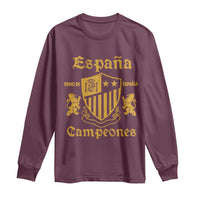Reino De Espana Campeones Crest Graphic Long Sleeve Shirt Vintage Spain Champions 2 Stars Spanish Pride Sports Fan