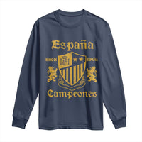 Reino De Espana Campeones Crest Graphic Long Sleeve Shirt Vintage Spain Champions 2 Stars Spanish Pride Sports Fan