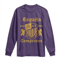 Reino De Espana Campeones Crest Graphic Long Sleeve Shirt Vintage Spain Champions 2 Stars Spanish Pride Sports Fan