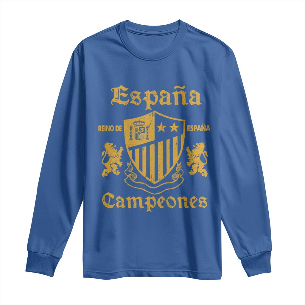 Reino De Espana Campeones Crest Graphic Long Sleeve Shirt Vintage Spain Champions 2 Stars Spanish Pride Sports Fan