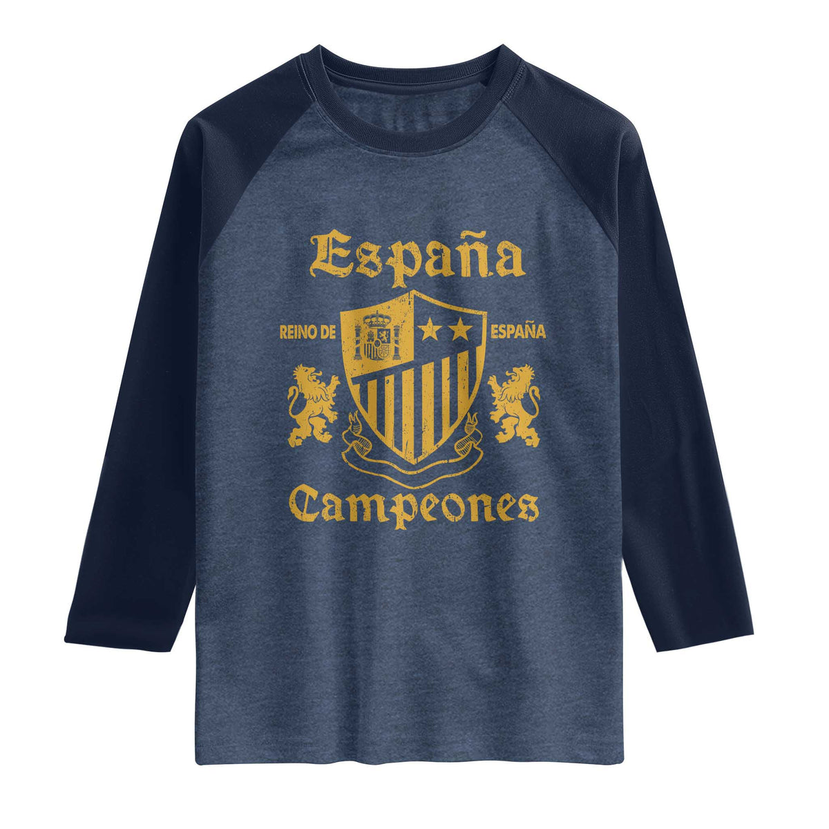 Reino De Espana Campeones Crest Graphic Raglan Shirt Vintage Spain Champions 2 Stars Spanish Pride Sports Fan