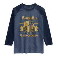 Reino De Espana Campeones Crest Graphic Raglan Shirt Vintage Spain Champions 2 Stars Spanish Pride Sports Fan