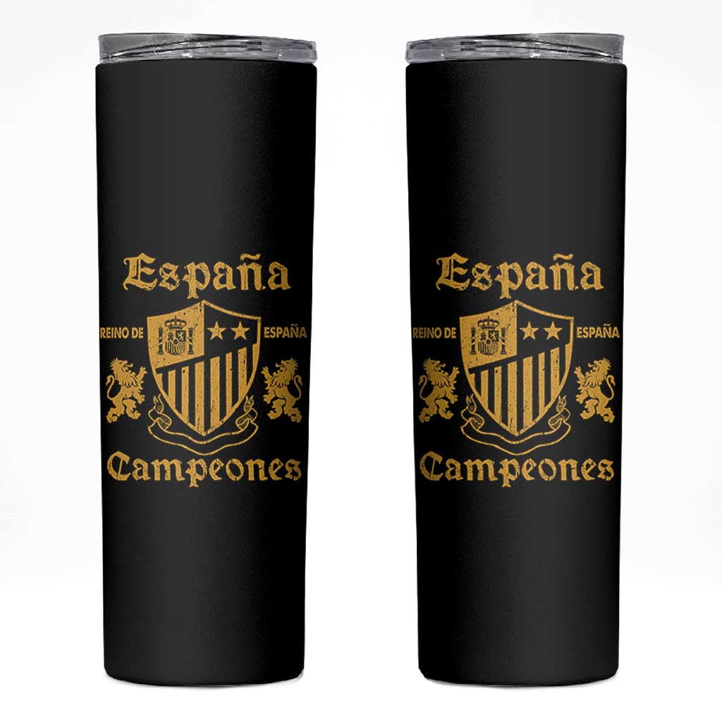 Reino De Espana Campeones Crest Graphic Skinny Tumbler Vintage Spain Champions 2 Stars Spanish Pride Sports Fan