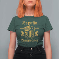 Reino De Espana Campeones Crest Graphic T Shirt For Women Vintage Spain Champions 2 Stars Spanish Pride Sports Fan