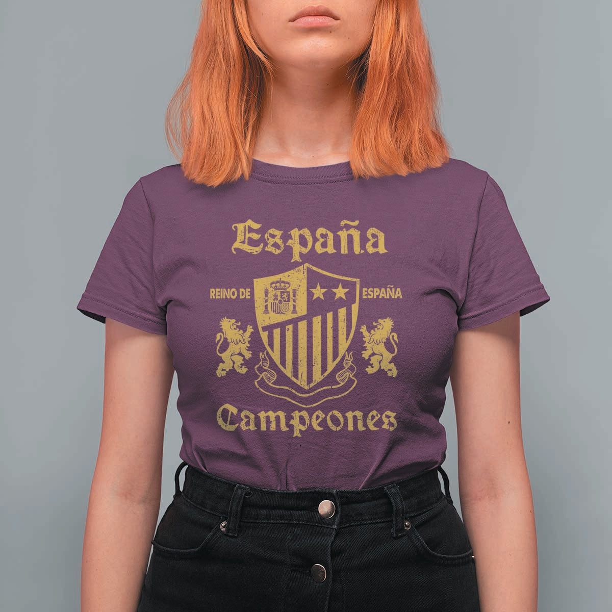 Reino De Espana Campeones Crest Graphic T Shirt For Women Vintage Spain Champions 2 Stars Spanish Pride Sports Fan