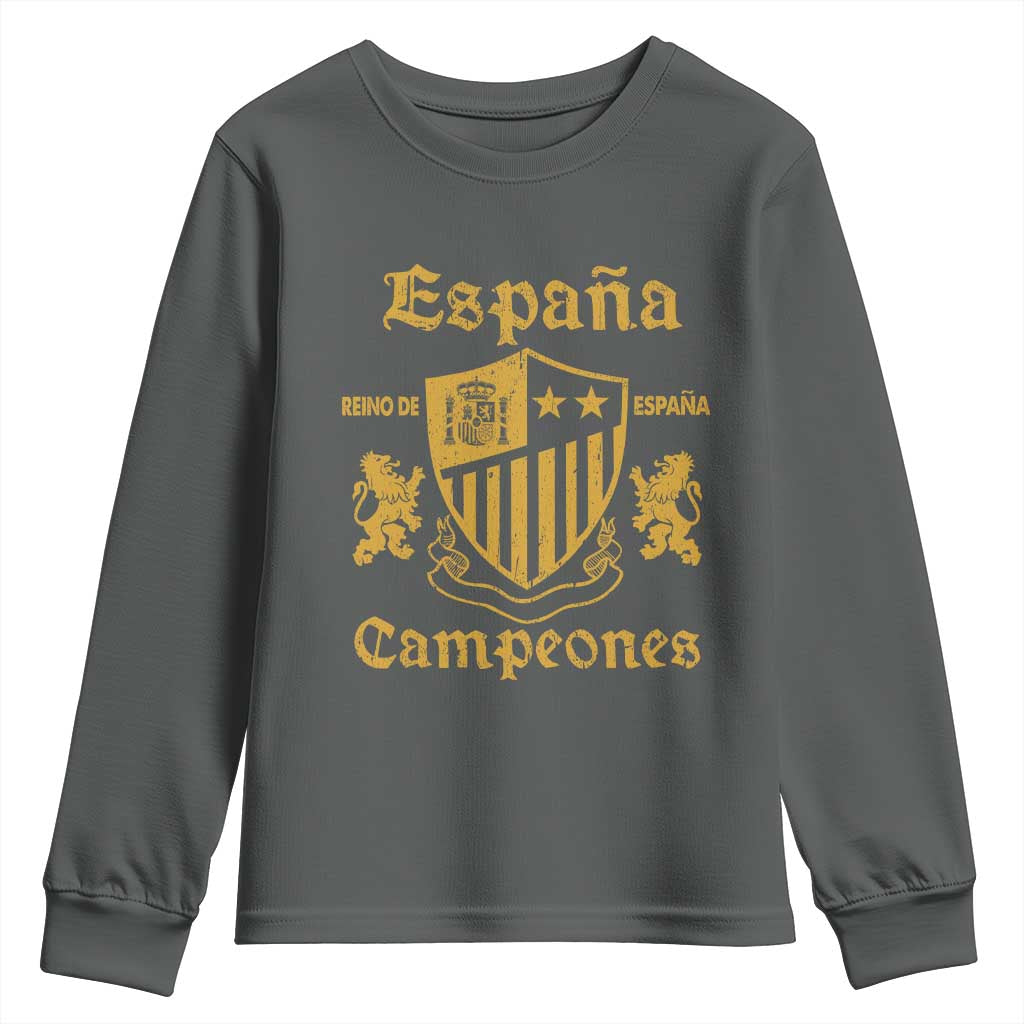 Reino De Espana Campeones Crest Graphic Youth Sweatshirt Vintage Spain Champions 2 Stars Spanish Pride Sports Fan