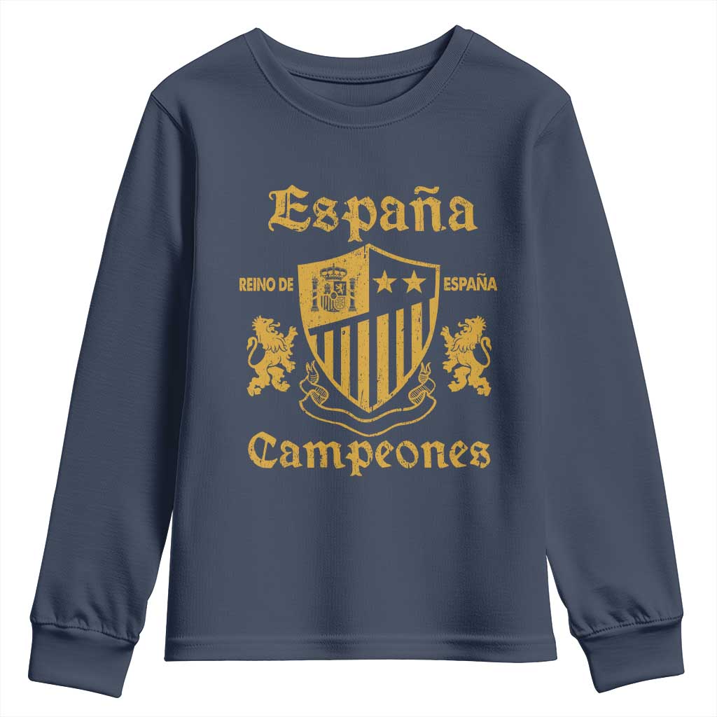 Reino De Espana Campeones Crest Graphic Youth Sweatshirt Vintage Spain Champions 2 Stars Spanish Pride Sports Fan
