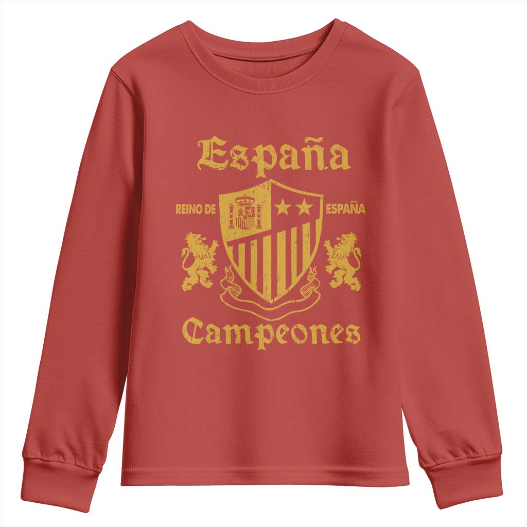 Reino De Espana Campeones Crest Graphic Youth Sweatshirt Vintage Spain Champions 2 Stars Spanish Pride Sports Fan