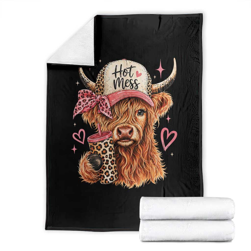Hot Mess Highland Cow Pink Leopard Coquette Throw Blanket Cute Western Country Mom Life