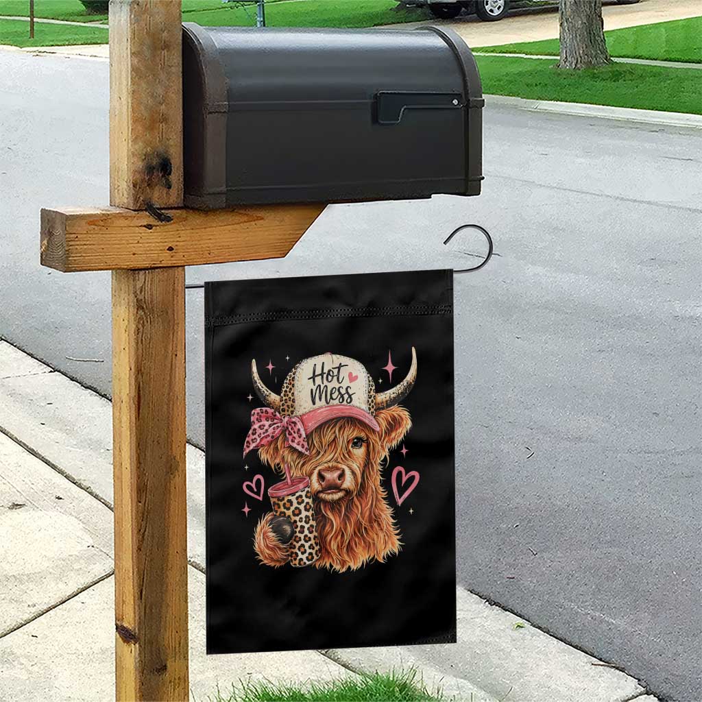 Hot Mess Highland Cow Pink Leopard Coquette Garden Flag Cute Western Country Mom Life