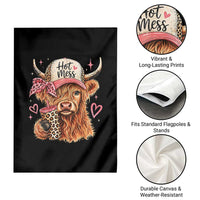 Hot Mess Highland Cow Pink Leopard Coquette Garden Flag Cute Western Country Mom Life