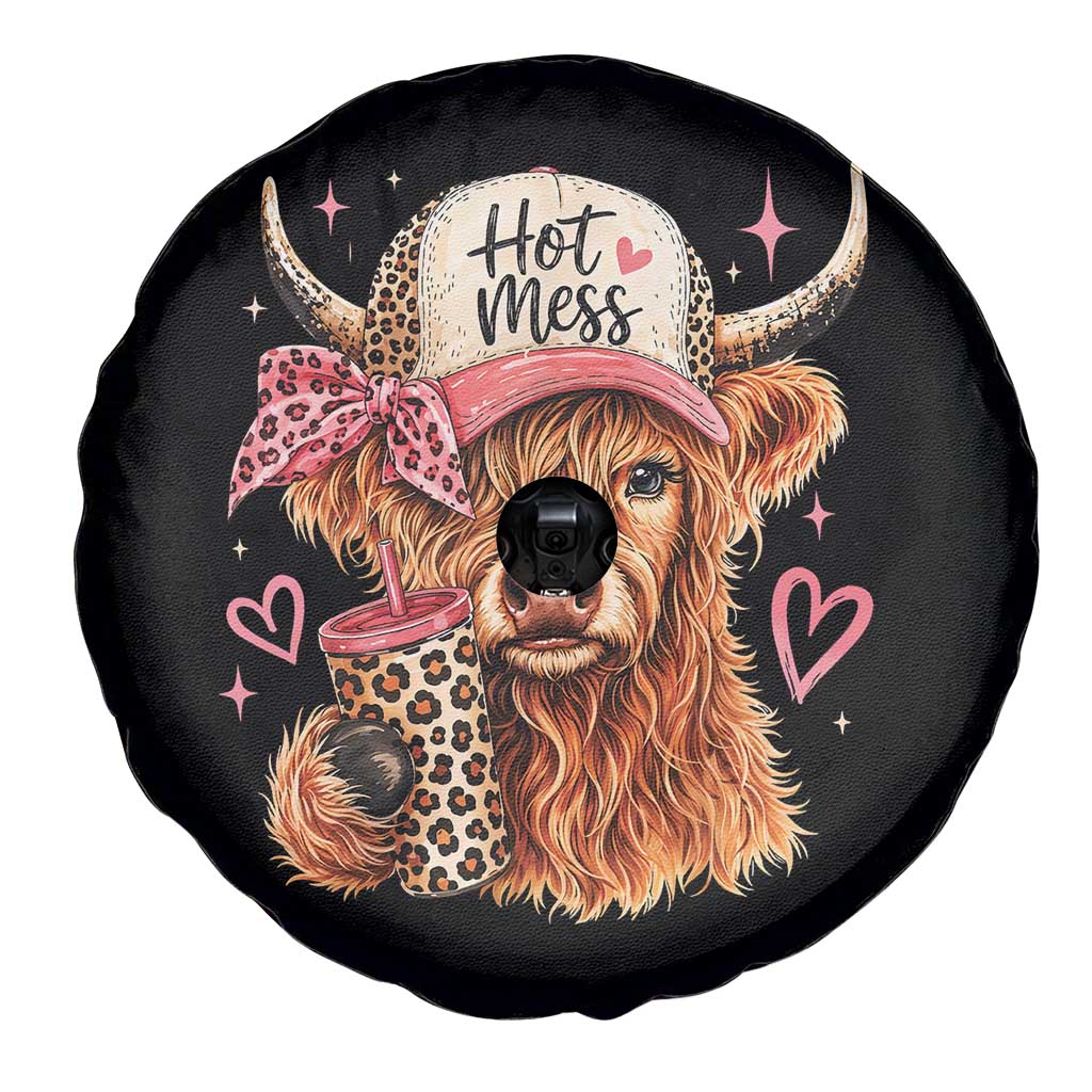 Hot Mess Highland Cow Pink Leopard Coquette Spare Tire Cover Cute Western Country Mom Life