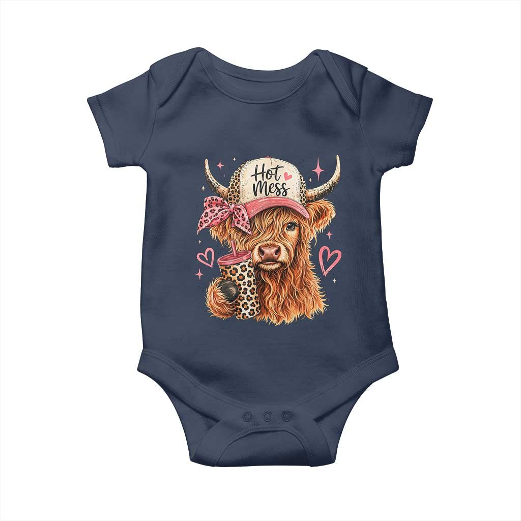 Hot Mess Highland Cow Pink Leopard Coquette Baby Onesie Cute Western Country Mom Life
