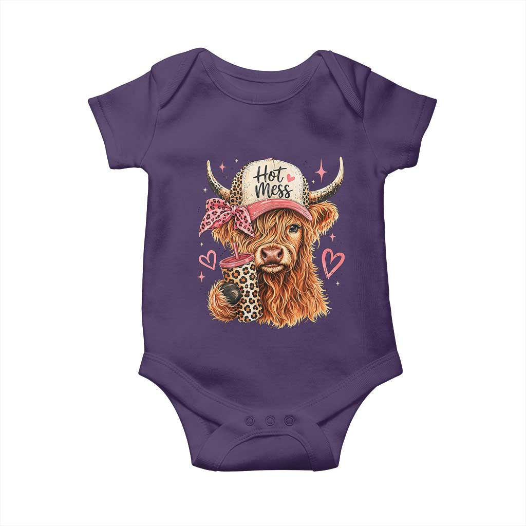 Hot Mess Highland Cow Pink Leopard Coquette Baby Onesie Cute Western Country Mom Life