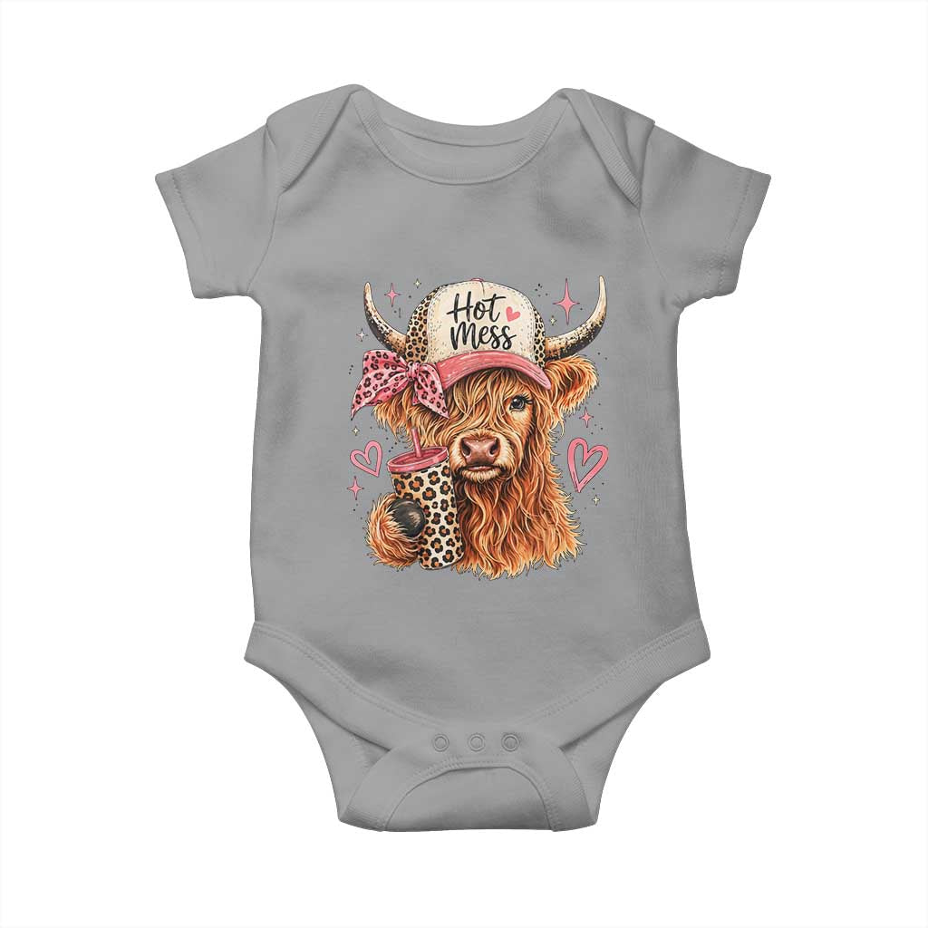 Hot Mess Highland Cow Pink Leopard Coquette Baby Onesie Cute Western Country Mom Life