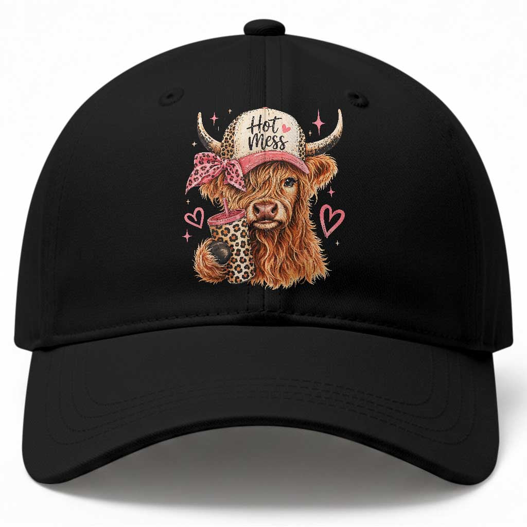 Hot Mess Highland Cow Pink Leopard Coquette Baseball Cap Cute Western Country Mom Life