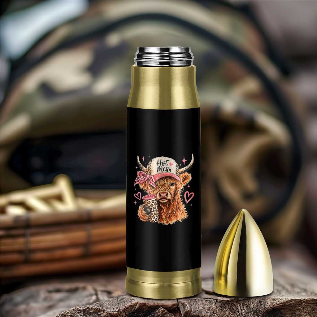 Hot Mess Highland Cow Pink Leopard Coquette Bullet Tumbler Cute Western Country Mom Life