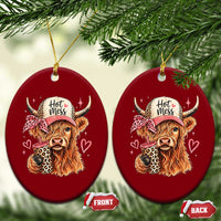 Hot Mess Highland Cow Pink Leopard Coquette Ceramic Ornament Cute Western Country Mom Life