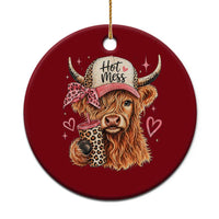 Hot Mess Highland Cow Pink Leopard Coquette Ceramic Ornament Cute Western Country Mom Life