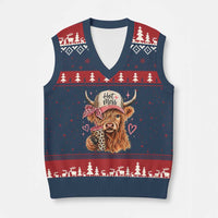 Hot Mess Highland Cow Pink Leopard Coquette V-Neck Knit Sweater Vest Cute Western Country Mom Life