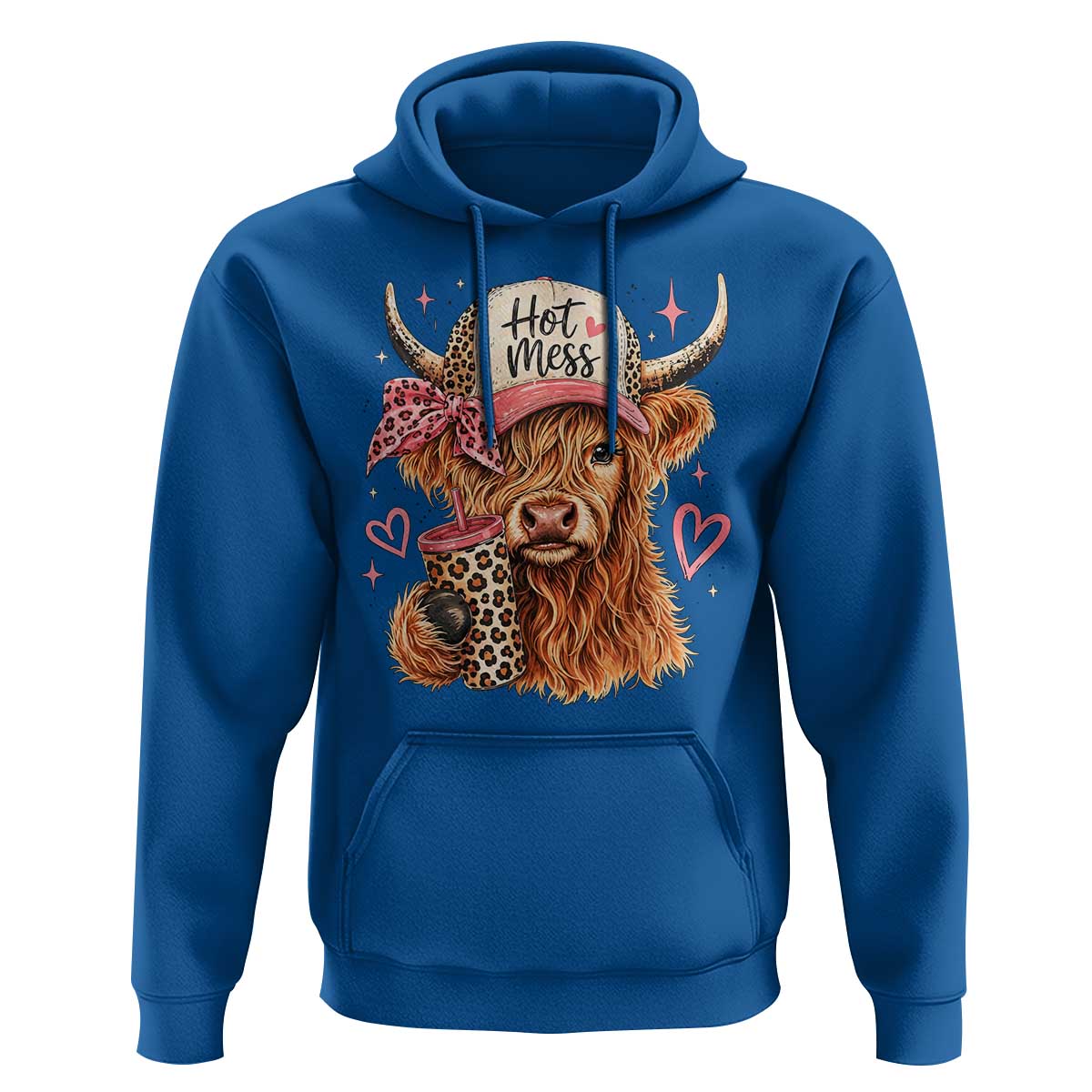 Hot Mess Highland Cow Pink Leopard Coquette Hoodie Cute Western Country Mom Life