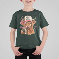 Hot Mess Highland Cow Pink Leopard Coquette T Shirt For Kid Cute Western Country Mom Life