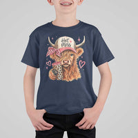 Hot Mess Highland Cow Pink Leopard Coquette T Shirt For Kid Cute Western Country Mom Life