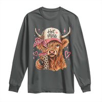 Hot Mess Highland Cow Pink Leopard Coquette Long Sleeve Shirt Cute Western Country Mom Life