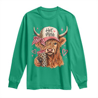 Hot Mess Highland Cow Pink Leopard Coquette Long Sleeve Shirt Cute Western Country Mom Life