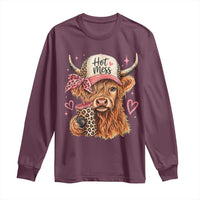 Hot Mess Highland Cow Pink Leopard Coquette Long Sleeve Shirt Cute Western Country Mom Life