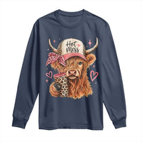 Hot Mess Highland Cow Pink Leopard Coquette Long Sleeve Shirt Cute Western Country Mom Life