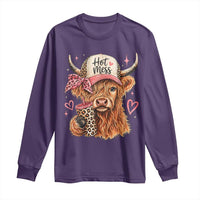 Hot Mess Highland Cow Pink Leopard Coquette Long Sleeve Shirt Cute Western Country Mom Life